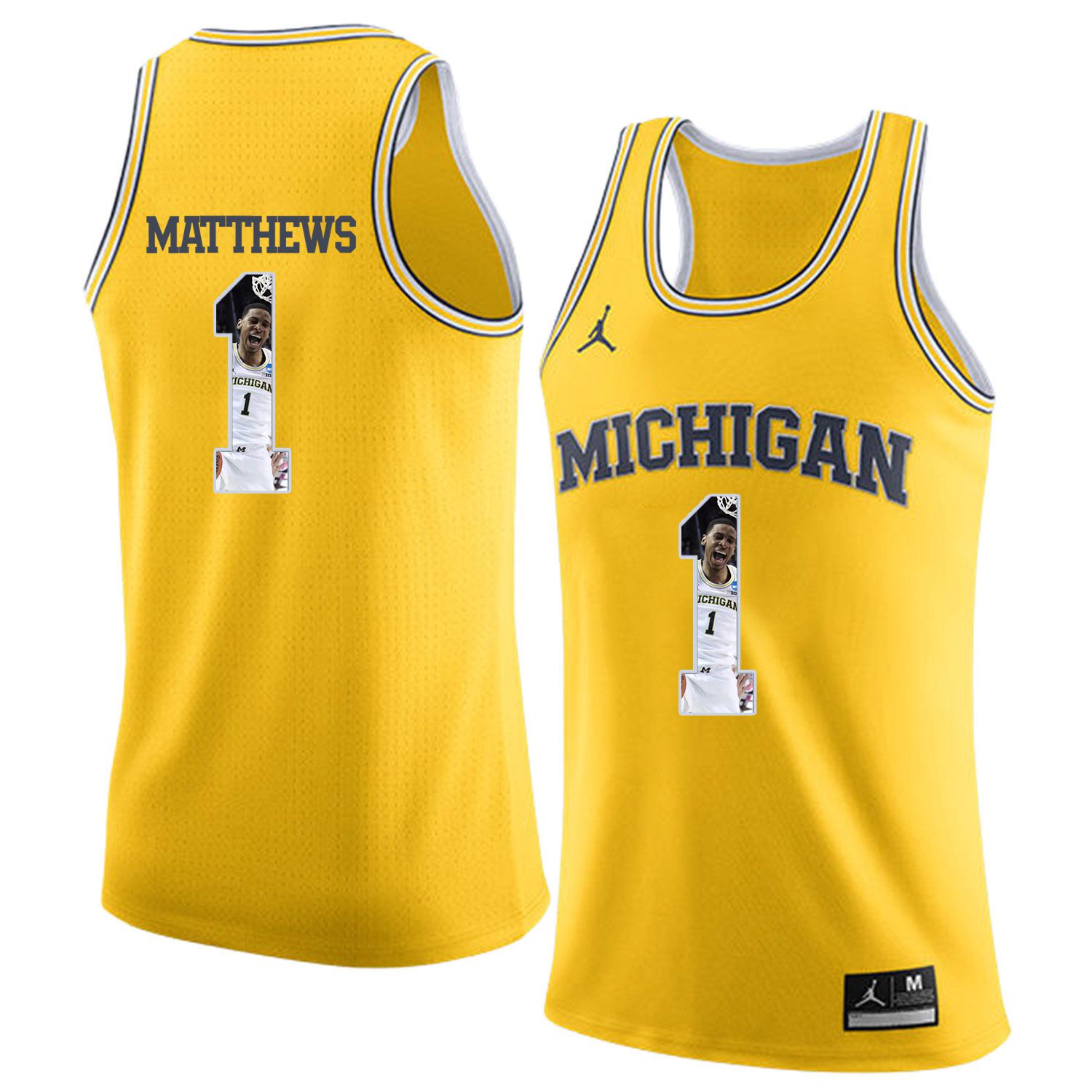 Men Jordan University of Michigan Basketball Yellow #1 Matthews Fashion Edition Customized NCAA Jerseys->customized ncaa jersey->Custom Jersey